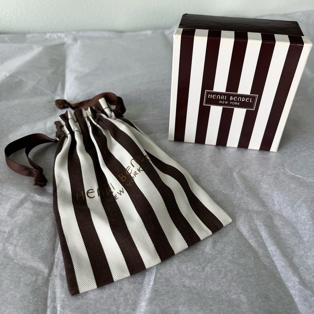 Henri Bendel Brown and White Striped Pouch and Box